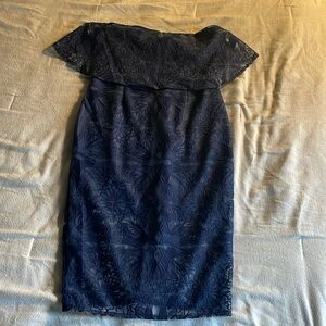 Navy blue lace strapless dress
